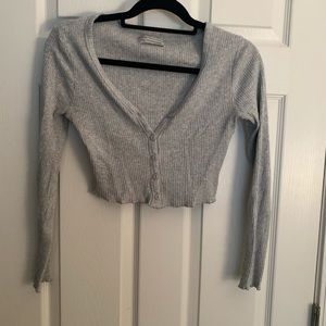 Grey cropped button down sweater from Urban